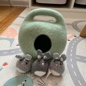 Lovevery Bunnies in a felt burrow